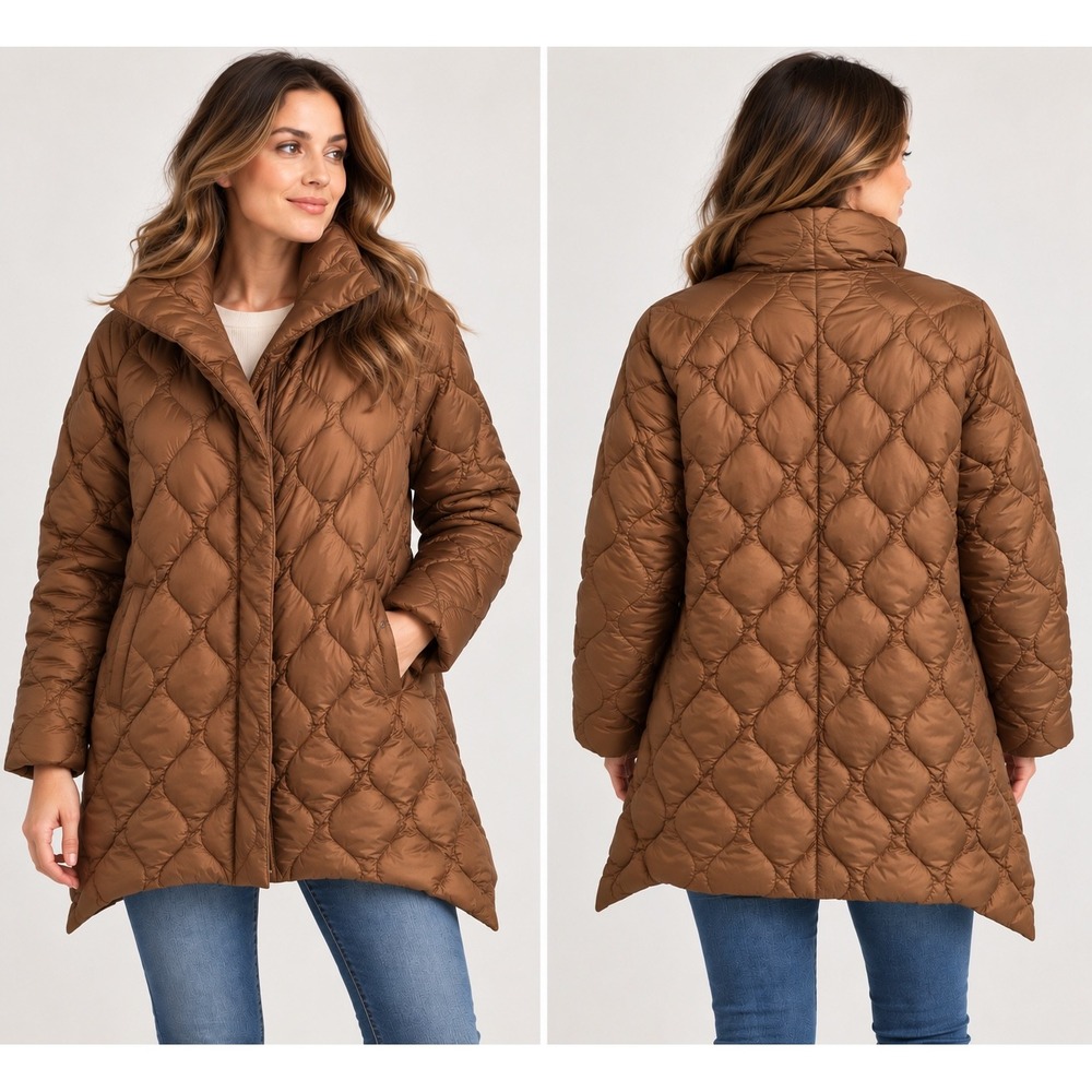 NWT Orolay Womens M Coffee Brown Quilted Puffer Coat Waterproof Oversized Jacket